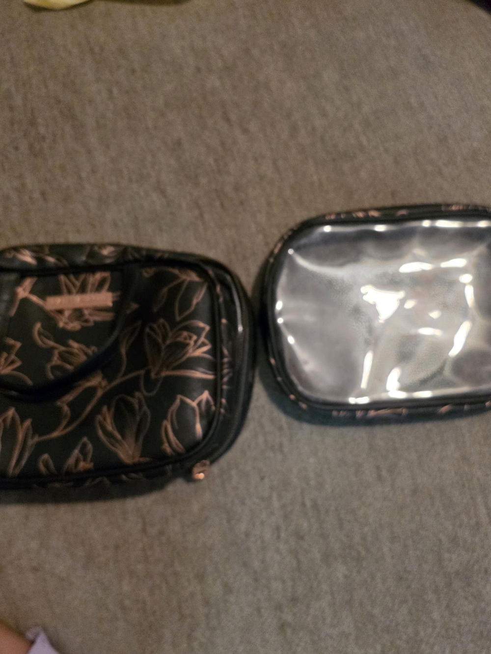 Isabella Scott Sydney Makeup Floral Black & Rose Gold & Clear Travel 2 Pc Set